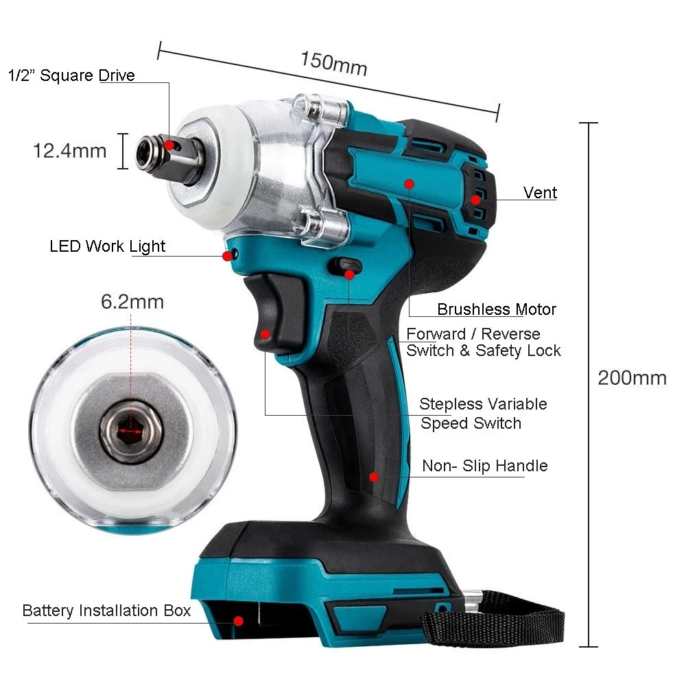 Electric Impact Wrench Brushless Cordless Electric Wrench 2 In 1 Hand Drill Screwdriver Power DIY Tools for Makita Battery