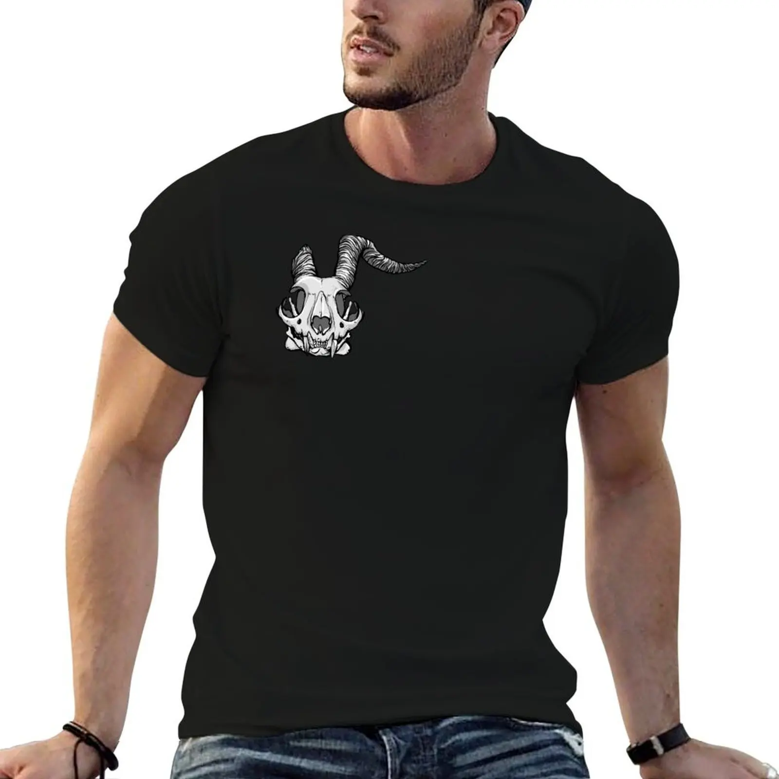 

Cat Goat Skull T-Shirt t shirts for man pack cotton anime t shirts for man T-Shirt