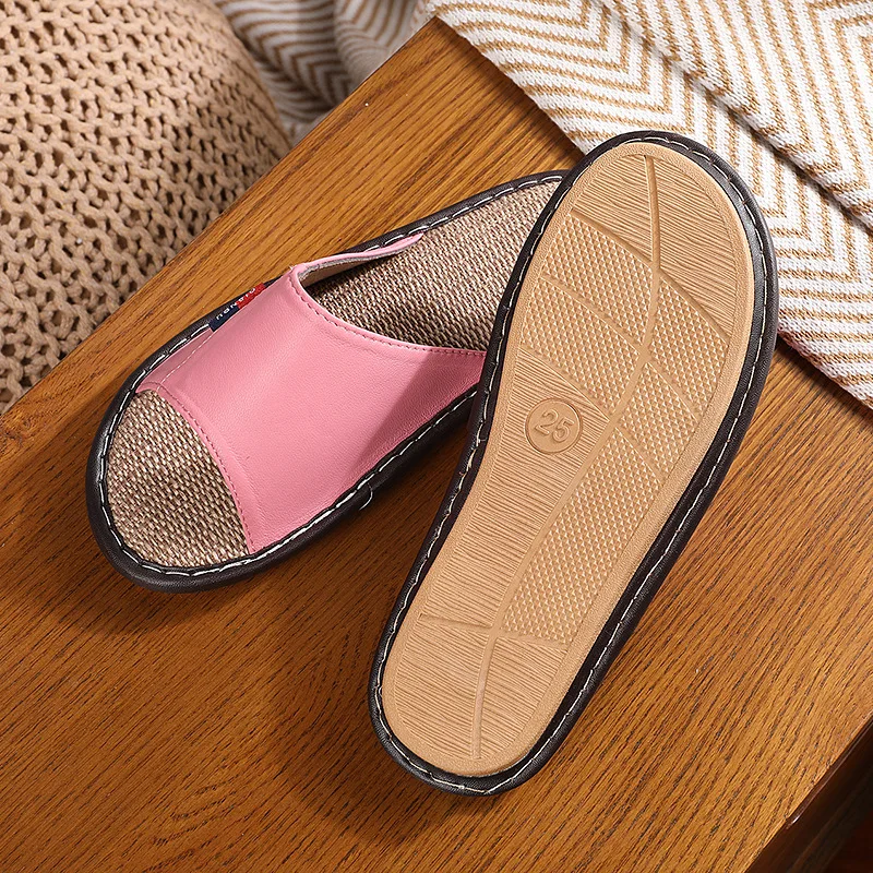 Couple Slippers Genuine Leather Sheepskin Men Women\'s Slippers Non-Slip Spring Summer Comfortable Soft Light Luxury Flats Shoes
