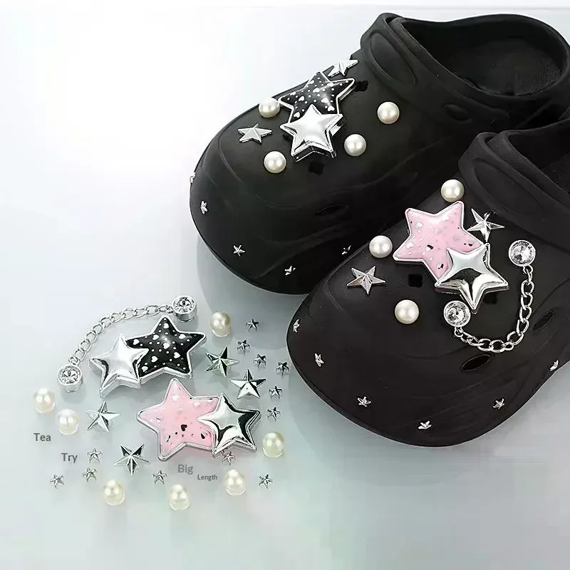 1 Set Fashion Star Pearl Sandals Decoration Metal Chain Accessories For Clogs Garden Shoe Charms Kit DIY Detachable Shoe Parts