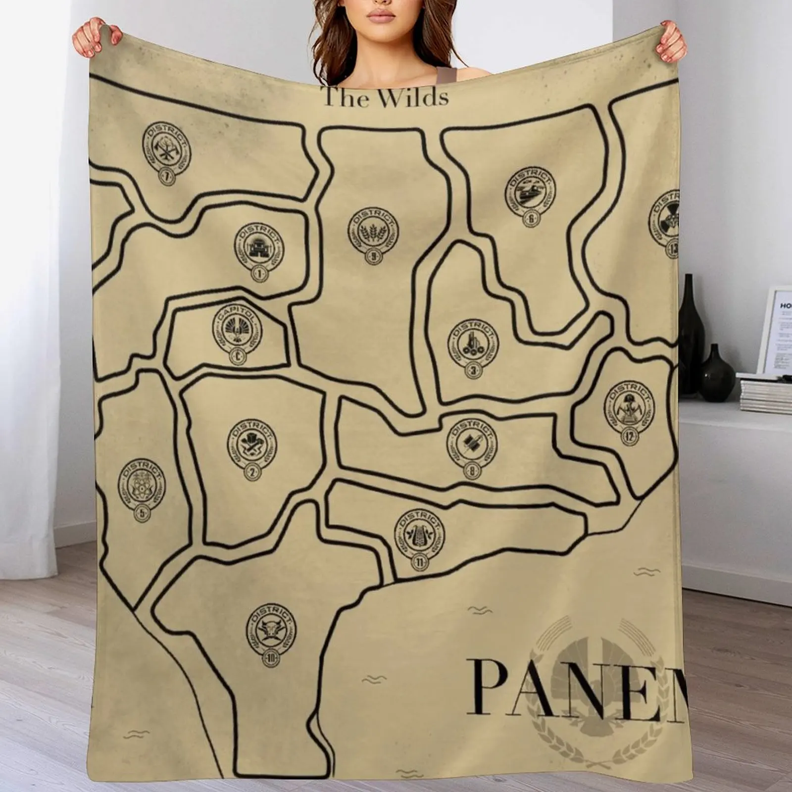 

The Hunger Games map of Panem with all Districts Throw Blanket Sofas Furrys Winter beds Blankets