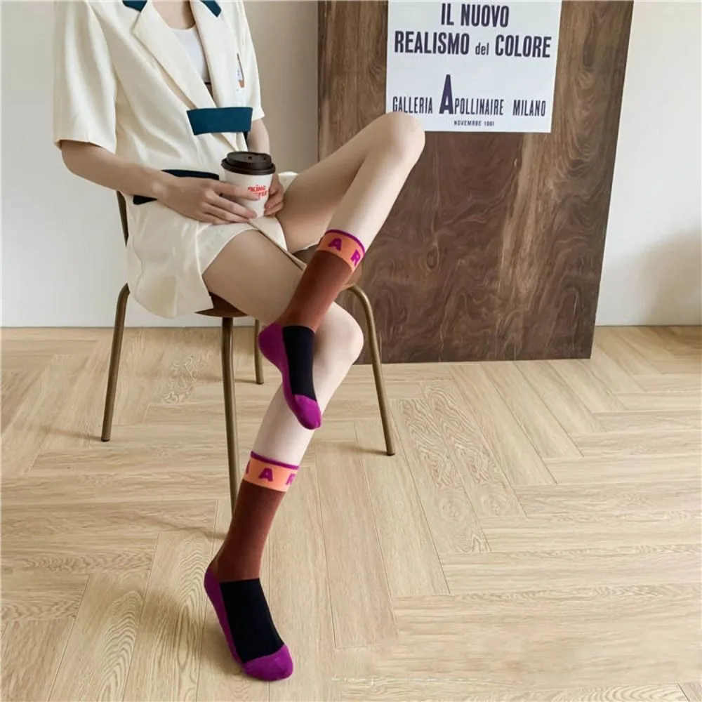 Chaussettes en laine de style coréen rétro pour femmes, optique douce, alphabet, bonneterie à tube moyen, coton, Harajuku, hiver