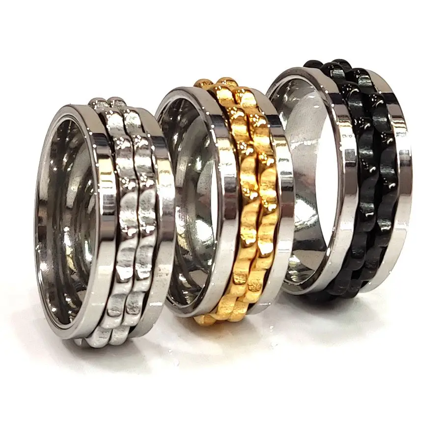 30pcs Wholesale Bulk lots Stainless Steel Spinner Gear Rings Men Rotating Fashion Ring Hot Jewelry