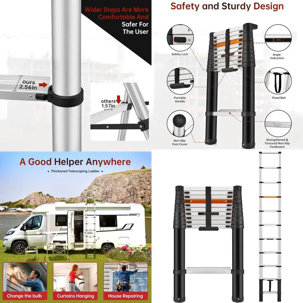 

Aluminum 10.8-FT Telescoping Ladder - Lightweight, Soft Close, Portable for Home and RV Roof, 300lb Load