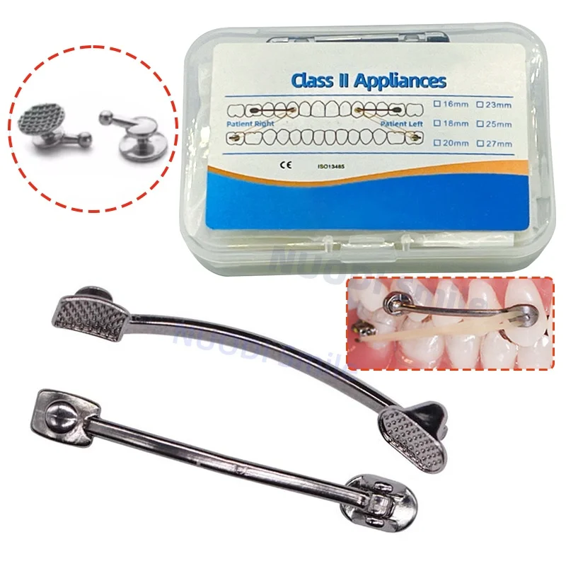 Aparato de ortodoncia dental de acero inoxidable Distalizador Clase II Tamaño 16, 18, 20, 23, 25, 27 mm utilizado para tratar pacientes clase II