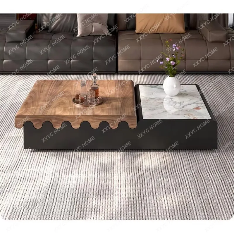 XXSolid wood rock slab splicing coffee table wave special-shaped rectangular coffee table living room storage coffee