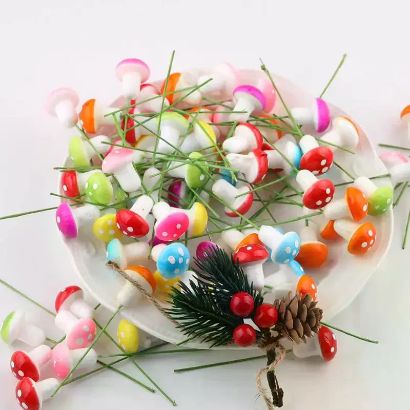50pcs Colorful Mini Foam Mushroom Artificial Plant Ornaments For Bonsai Pots Fairy Garden Micro Landscape DIY Craft Decor