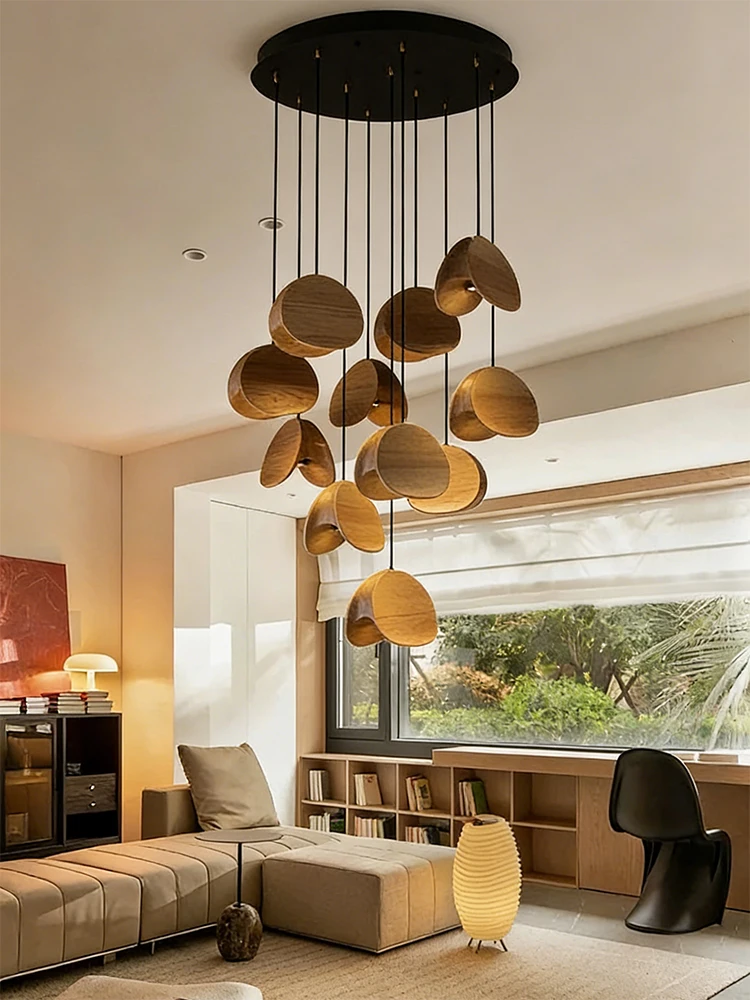 Postmodern Luxury Designer Wooden Lights Decoration Villa Duplex, Hall Foyer Art Decor Hanglamp Solid Wood Lampshades