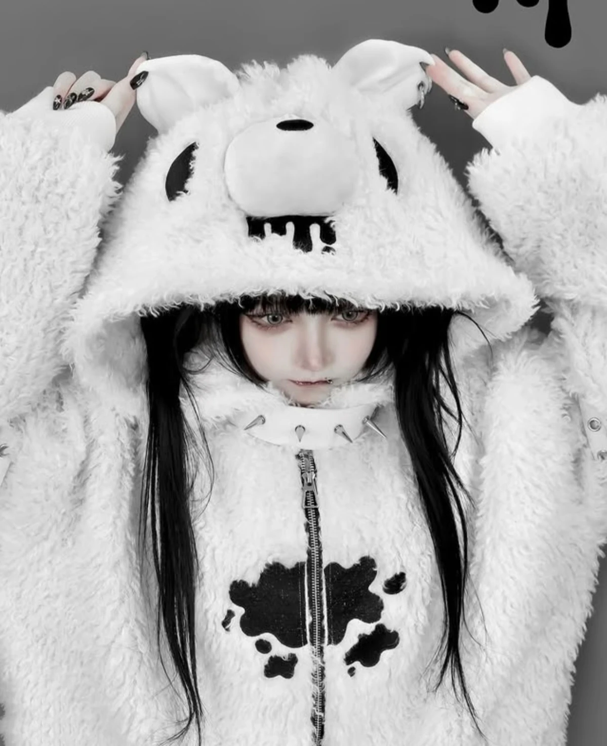 سترة من الفرو الصناعي للنساء 2025 معطف فرو شتوي ذو ثقافة فرعية على الطراز القوطي الداكن معطف فرو هاراجوكو ملابس جمالية رائعة #5