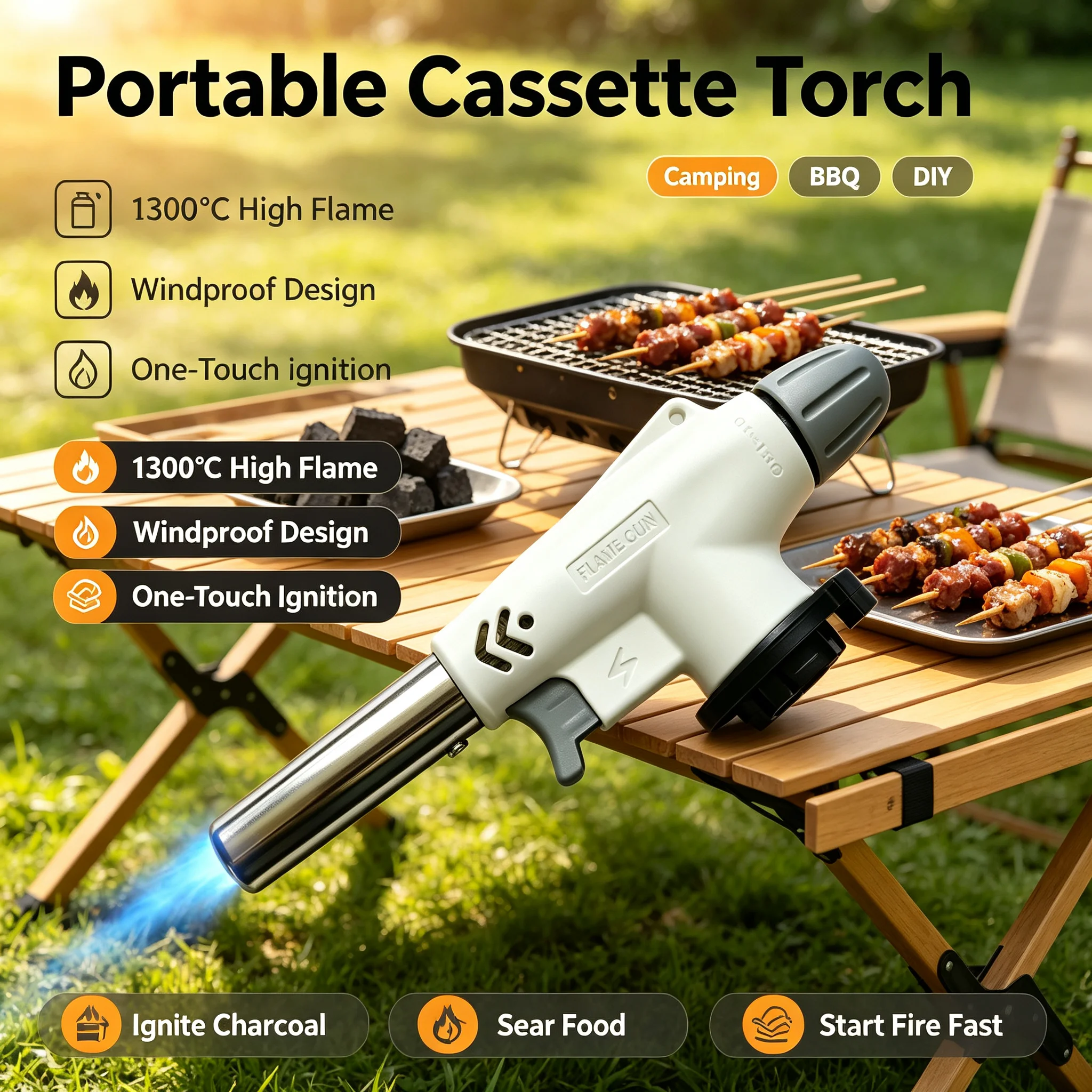 Portable Butane Gas Torch, Auto Ignition Flame Gun for BBQ, Camping, Cooking and Welding