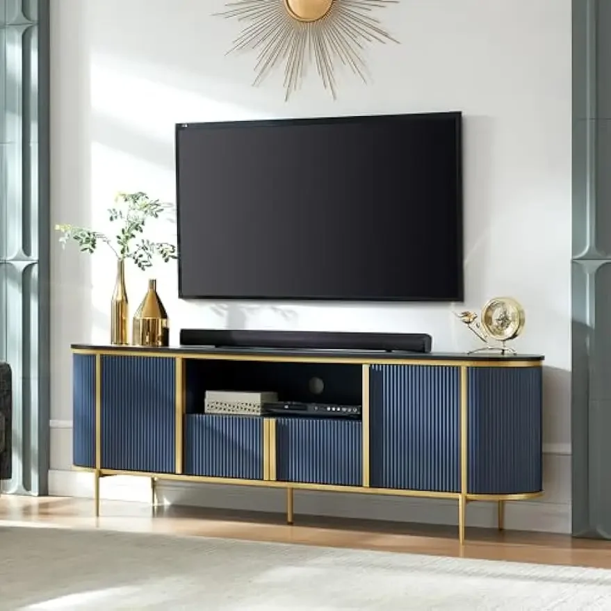 Supporto TV di lusso leggero da 70 "per TV fino a 80 pollici, consolle TV multimediale con stampaggio a Blister con armadietti