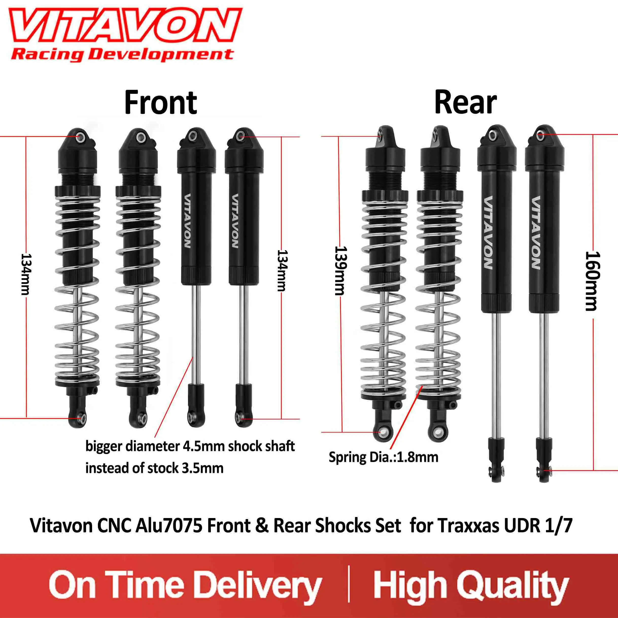 مجموعة الصدمات الأمامية والخلفية Vitavon CNC Alu7075 لـ Traxxas UDR 1/7