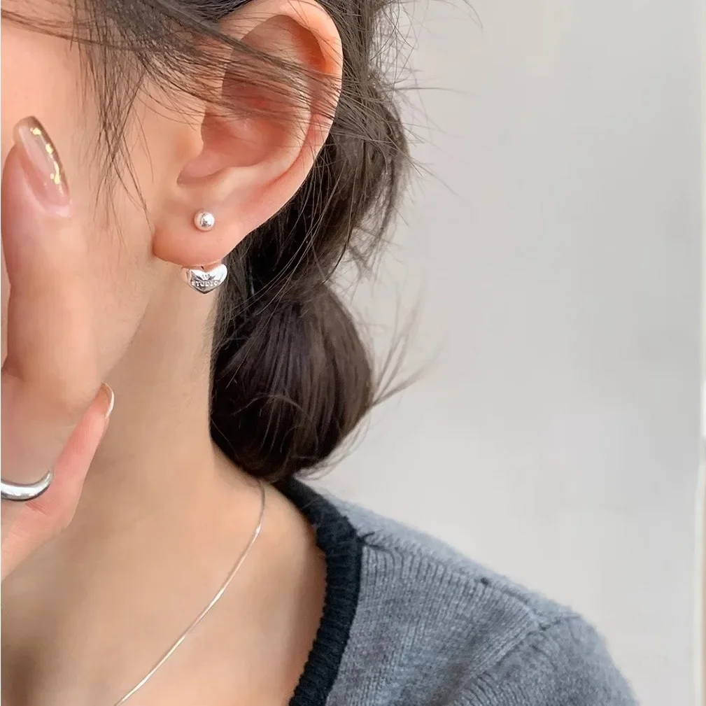 Heart Silver Color Back Hang Post Dangle Earring for Women Personality Simple Sweet Jewelry Wholesale Christmas Gift