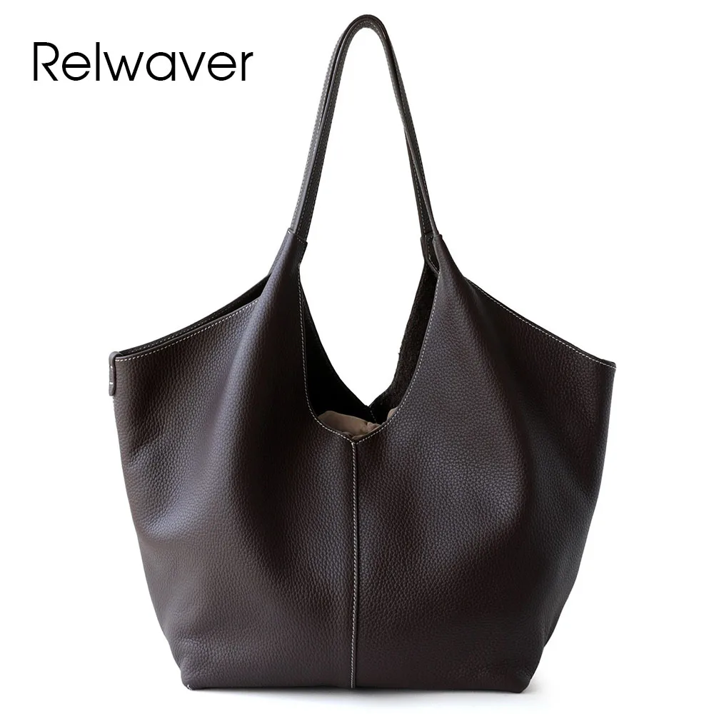 

Relwaver women tote bag genuine leather underarm bag 2025 winter fashion basket soft handbag folding women shoulder bag