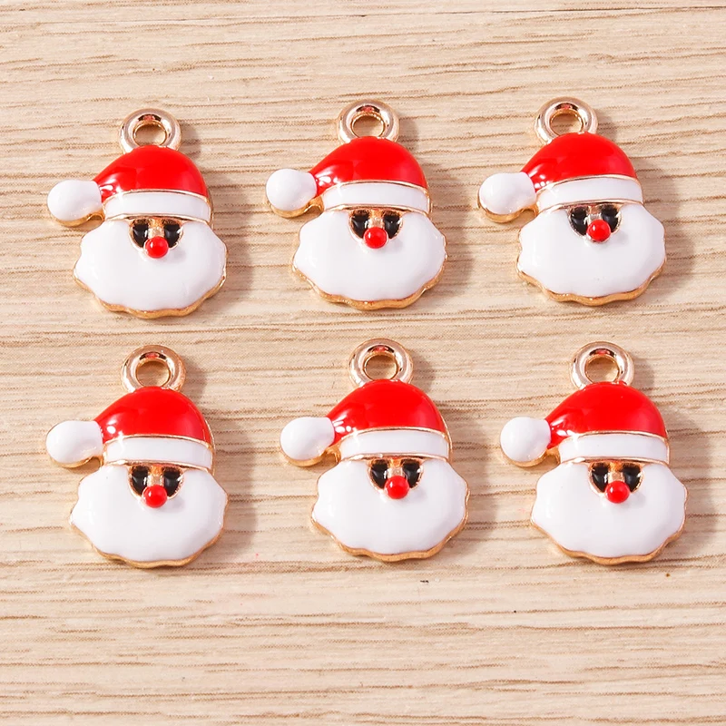 10pcs 13x17mm Cartoon Enamel Santa Claus Charms Pendants for Jewelry Making DIY Christmas Earrings Necklace Bracelet Accessories