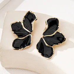 Stud Earrings For Women Metal Petals Black Enamel Metal Flowers Geometric Holiday Party Gift Fashion Jewelry CE234