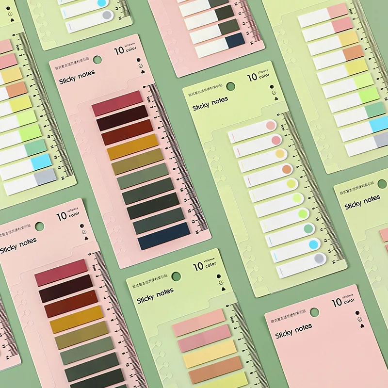 200/hojas Morandi Sticky Notes Student Marks Tearable Classification Index Stickers Color PET Office Sticky Notes Stickers