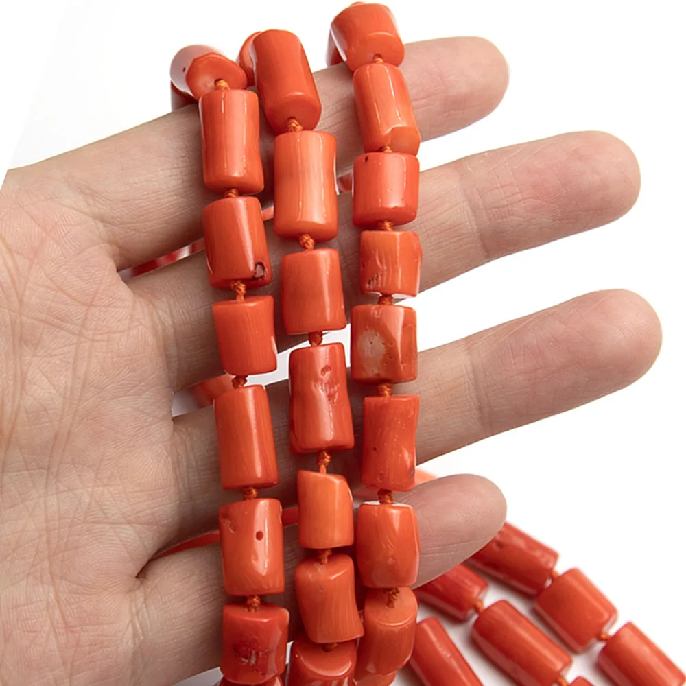 المرجان الطبيعي قلادة برتقالي اللون مزدوجة الطبقات يرتديها كسوار 8x10-9x12 مللي متر غير النظامية أنبوب شكل المرجان الخرز الرجال المجوهرات #4