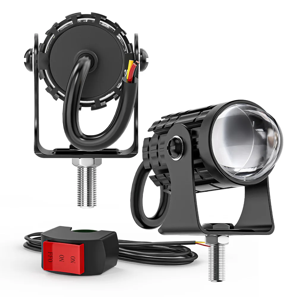 Car and Motorcycle Spotlights LED Two-color Small Steel Cannon High and Low Beam Integrated Headlights Super Bright Headlights