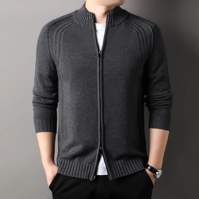 High End Men's Knit Coat 2024 Autumn & Winter Thick Korean Trendy Sweater Cardigan Fashion Zipper Knit Outwear Long Sleeved