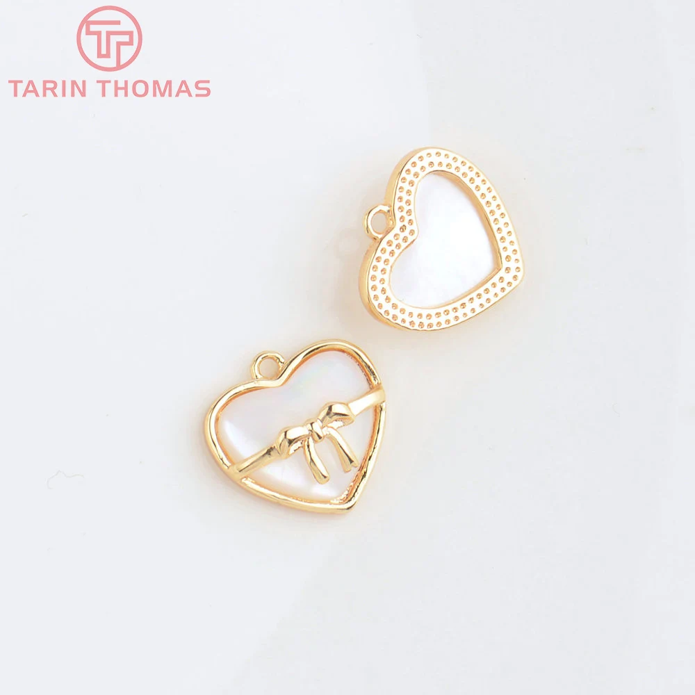 (4809) 4PCS 12.5x12MM 24K Gold Color Brass with Natural Shell Heart Charms Pendants High Quality DIY Jewelry Making Findings