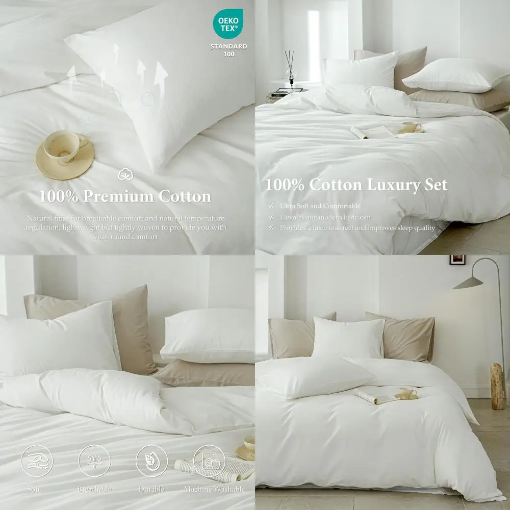 

Комплект хлопкового пододеяльника King Size — текстура льна, дышащая, прочная, 104x92 белая саржа