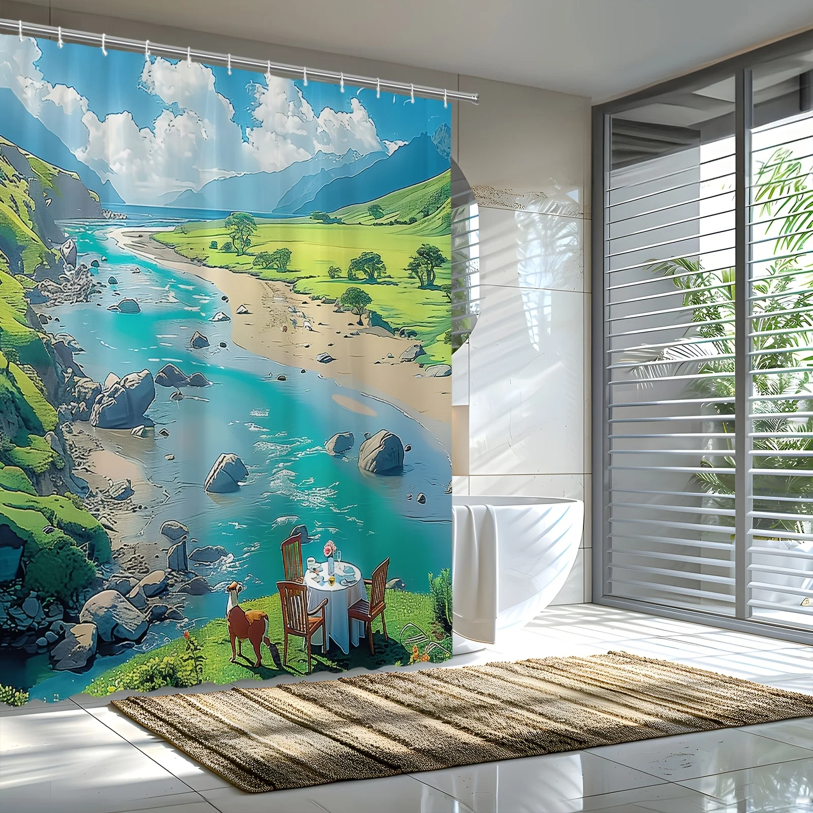 

Занавеска для ванны Scenic River Valley — плюшевые зеленые холмы и кристаллические воды, водонепроницаемый домашний декор добавляет спокойствие природы в вашей ванную комнату