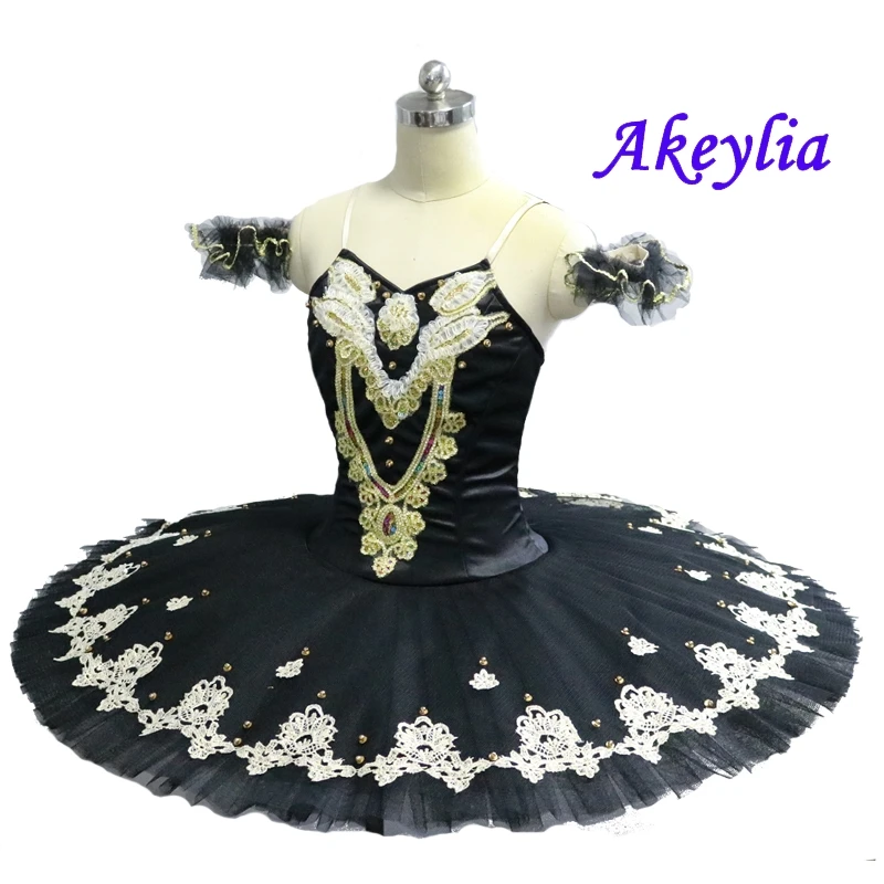 전문 투투 흑인 여성 발레 팬케이크 투투 국제 대회 드레스 블랙 성인 발레 무대 의상 소녀를위한 투투