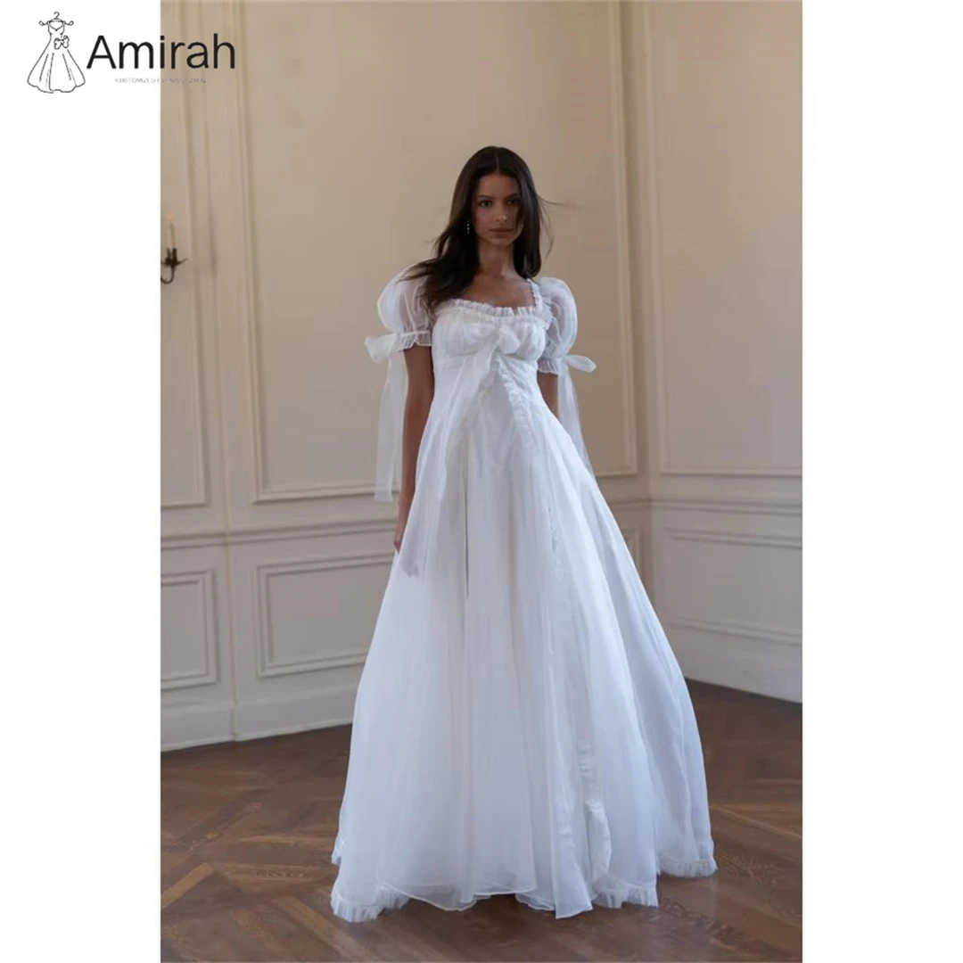 

Amirah Party Dress for Wedding A-line Tulle Luxurious Women's Evening Dresses Woman Elegant Luxury Square Collar Bow Custom Made
