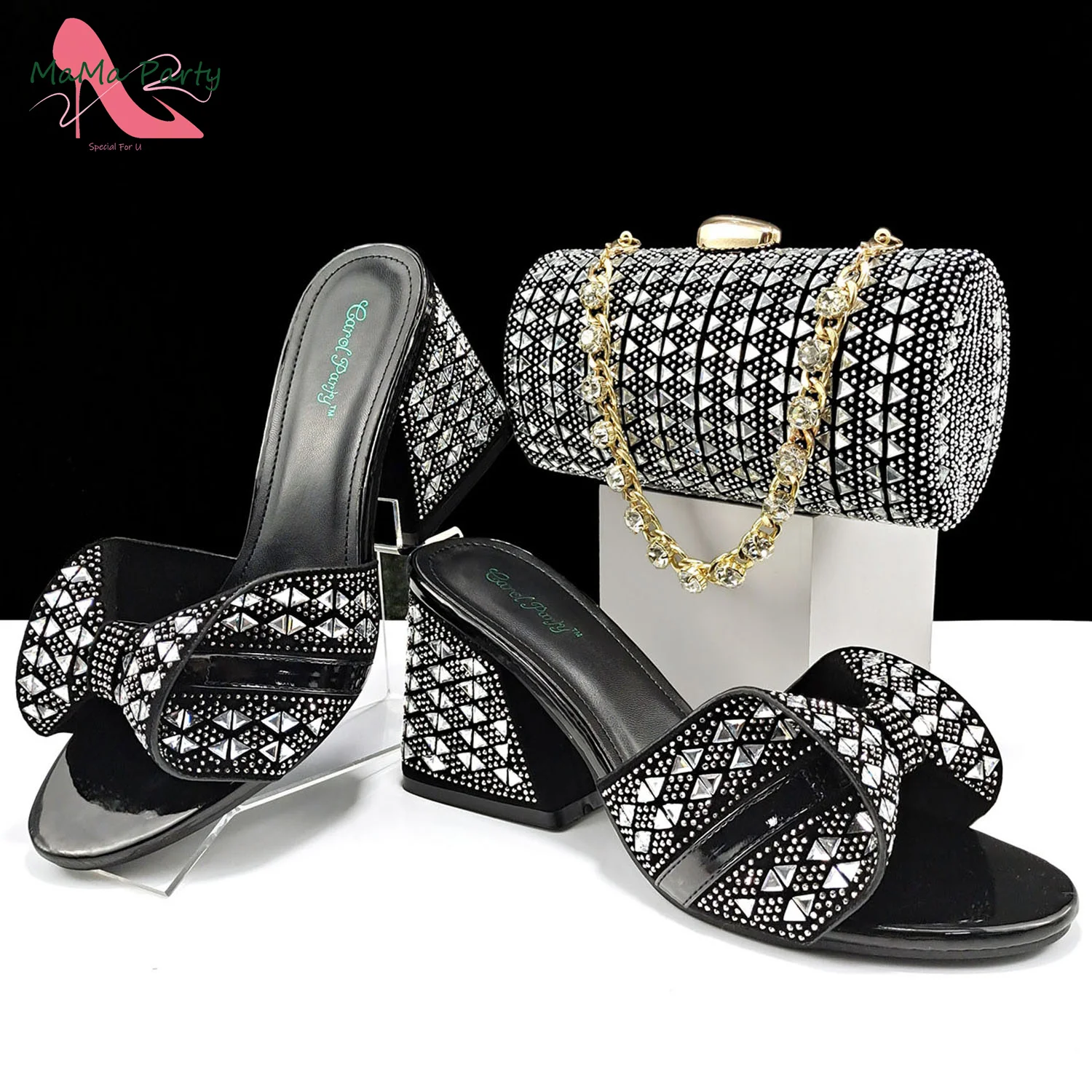 Fuchsia 2025 New Design Italian Shoes and Bag Set Decorate with Crystal Comfortable Heels Slipper for Garden Party