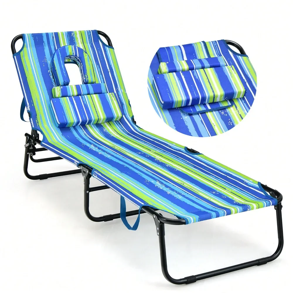 

Lounge Chair Adjustable Beach Chaise W Face Cavity Pillows
