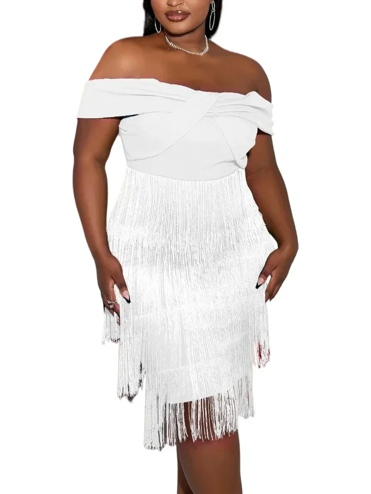 Women's Fringe Gatsby Flapper Dress Sleeveless Backless Off the Shoulder Knee Dress Cocktail Prom Party Clothes White Blue Green