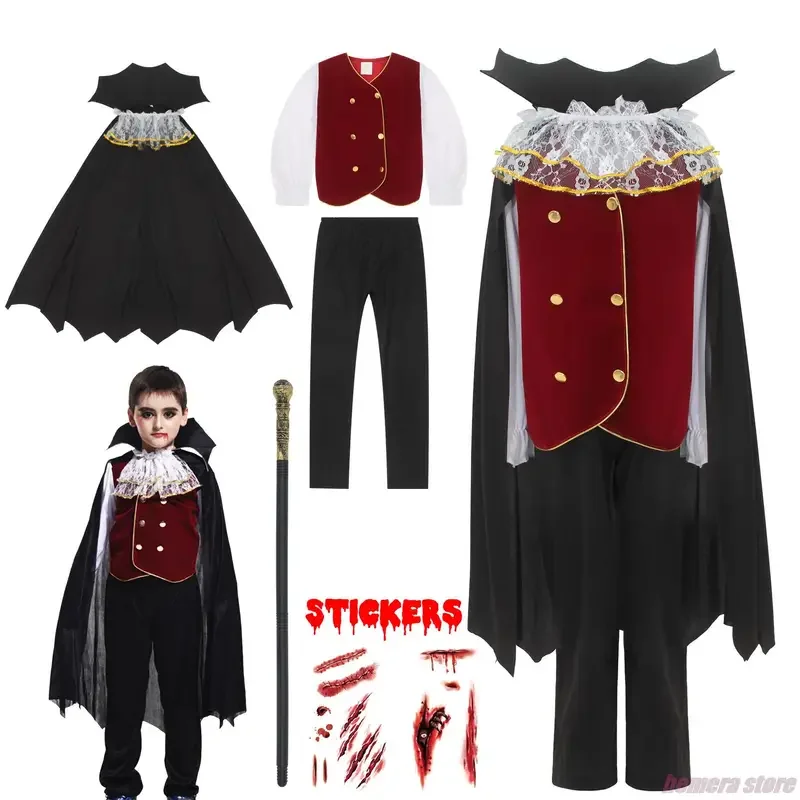 Kids Child Vampire Costume Count Dracula Cosplay Boys Vampiress For Girls Halloween Party Fantasia Dress Up Dropshippping