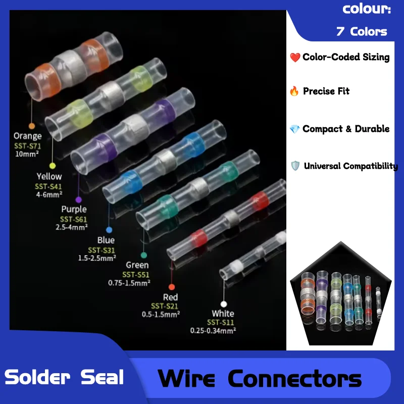 

Solder Seal Wire Connectors 3:1 Heat Shrink Insulated Electrical Wire Terminals Butt Splice Waterproof Conector 10/30/50/100pcs