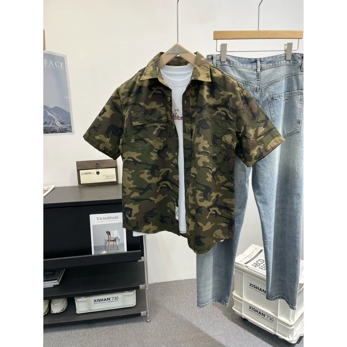 American Retro Camouflage Short Sleeve Shirt Men's Summer New Outdoor Casual Versatile Top Polyester Fiber No Ironing Treatment