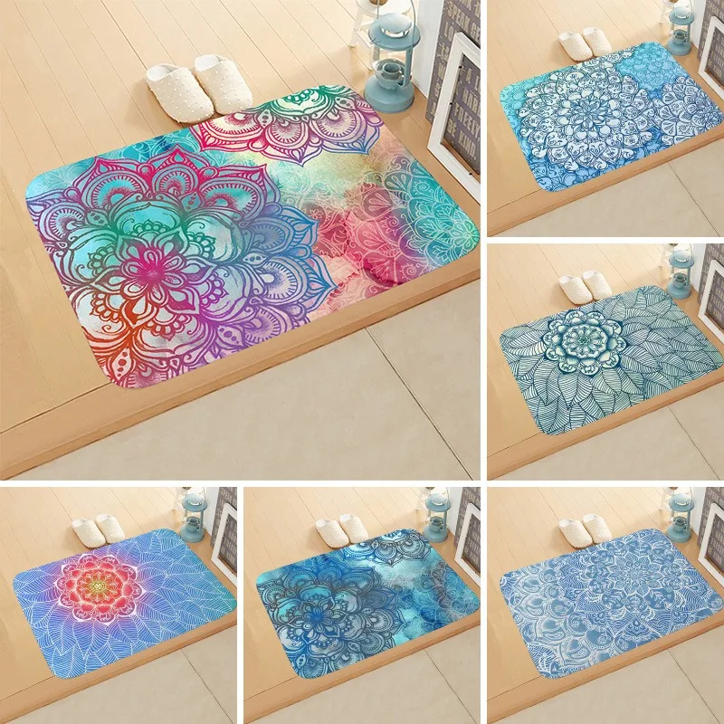 Mandala printed floor mat bathroom door absorbent mat home decoration bedroom living room entrance door carpet