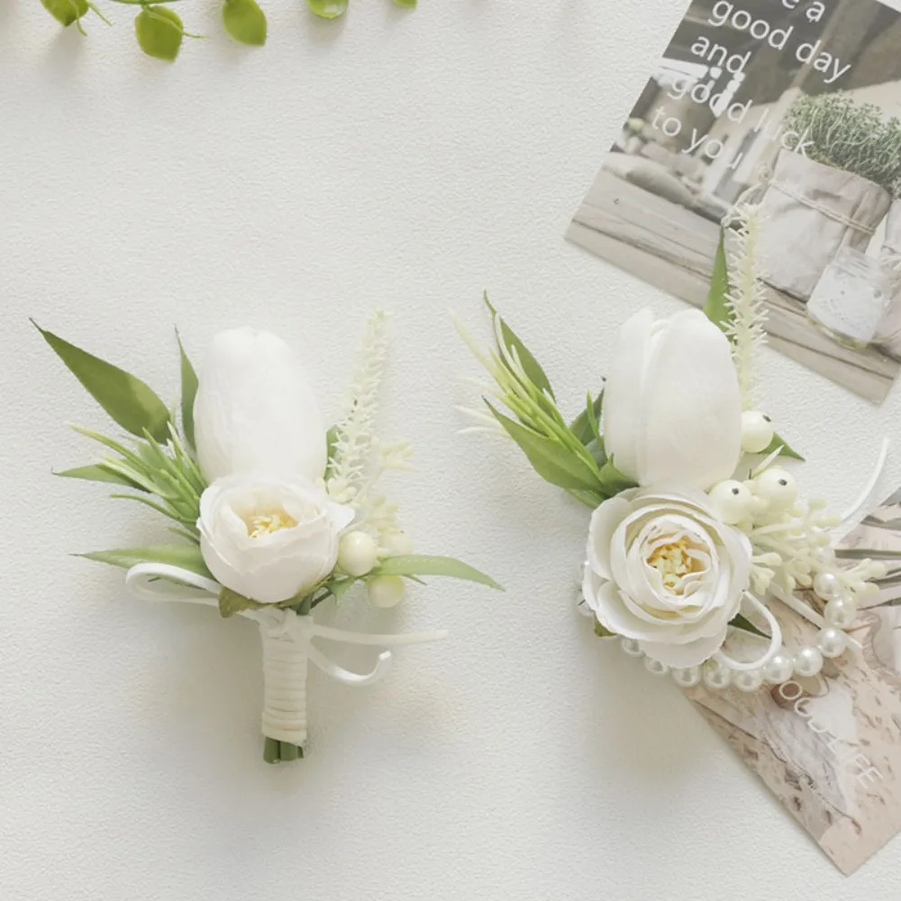 Corsage and Boutonniere Set for Wedding Prom Artificial Rose Flower Homecoming Corsage Wristlet Boutonniere for Men Wedding