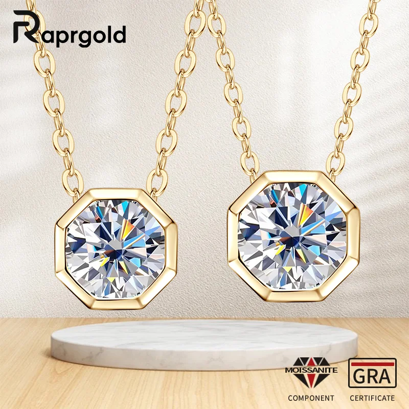 

RAPRGOLD 1-2CT круглый муассанит пасьянс многоугольник кулон ожерелья для женщин стерлингового серебра S925 цепочки свадебные украшения подарки