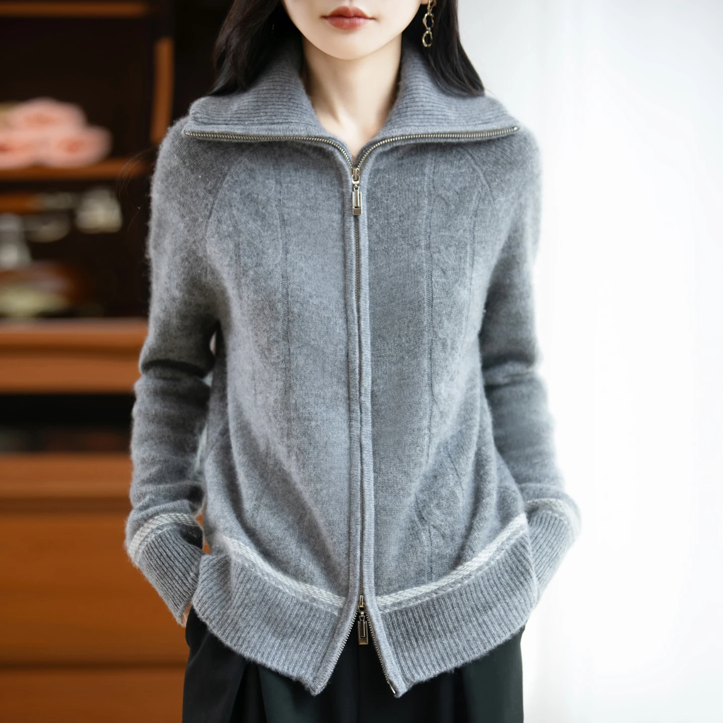 Autumn Winter Women  Turtleneck Cardigan Cashmere Sweater 100% Merino Wool Thick Knitwear Female Grace Soft Casual New Tops