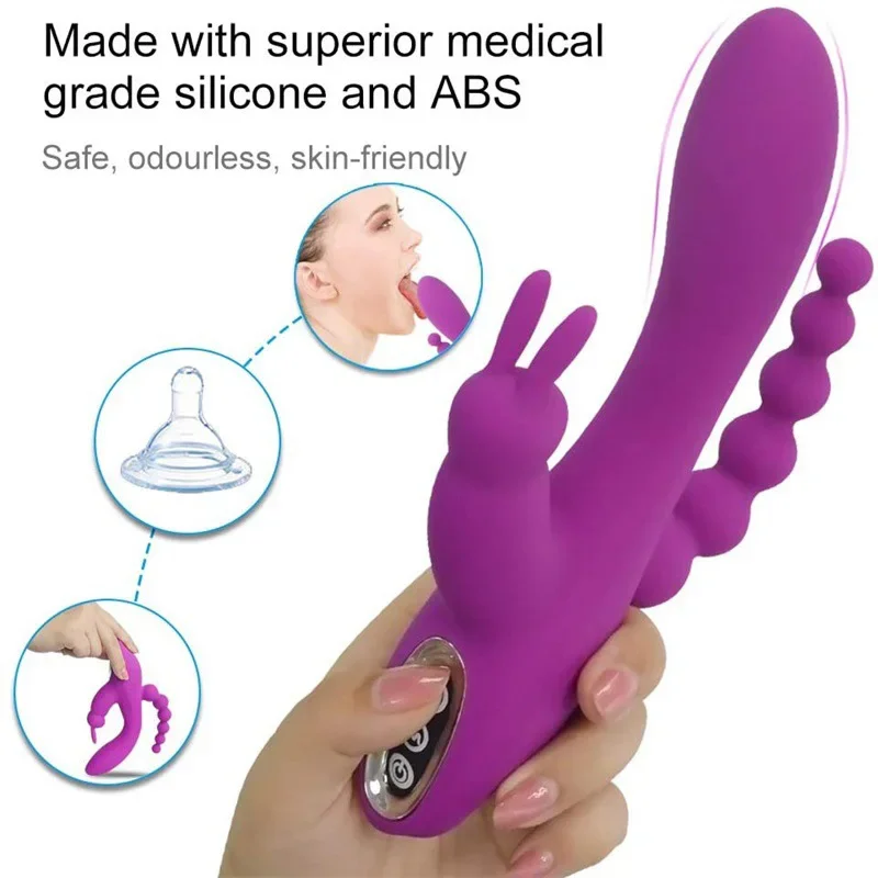 

Magnetic Charging Three-head Multi-frequency Vibration AV Stick Female G-spot Massage Masturbation Silicone Adult Sex Products