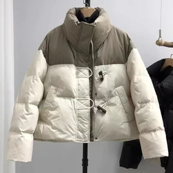 Winter New Cotton Down Padded Snow Parka Jacket Women's Horn Buckle Loose Jacket Fashionable Puffer Bread Jacket Coat