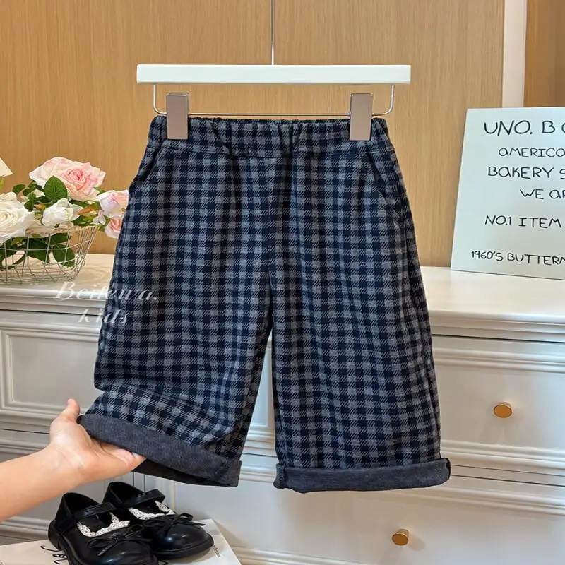 Kawaii Casual Long Pants Fashion Childrens Clothing New Autumn Versatile Black Checkered Casual Pants For Girls Korean Version