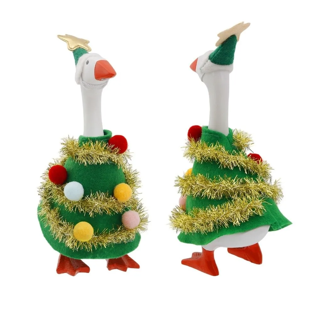Fabric Goose Statue Christmas Tree Shaped With Hat Christmas Ornament Red And White Striped Scarf 7-Inch Pet Clothes Outdoor