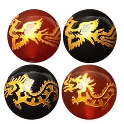 Natural agate dragon and phoenix loose beads, round beads, gilded pattern, DIY bracelet with beads