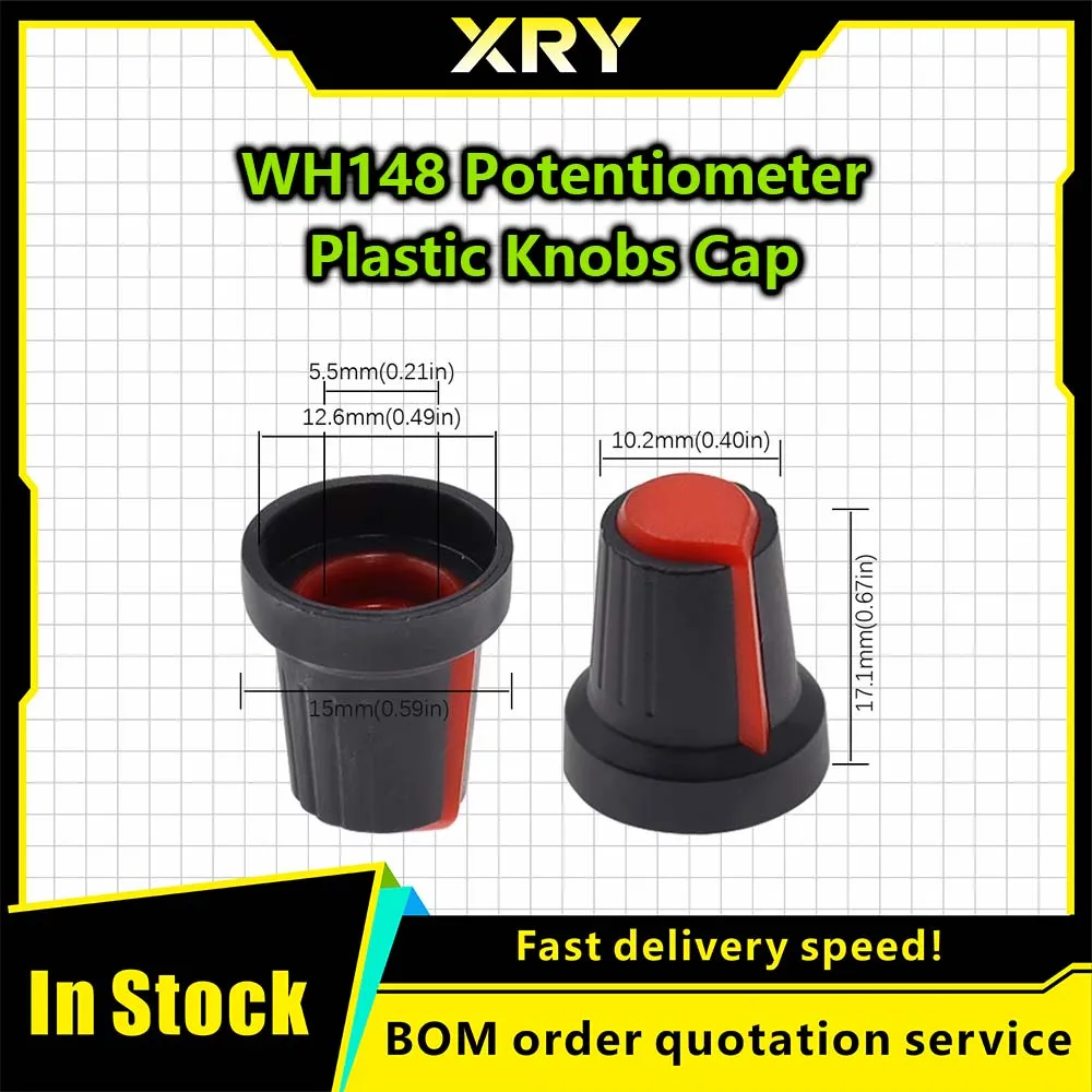 XRY 50PCS/lot WH148 Potentiometer Knob Kit Plastic Knobs Cap 6mm Shaft Hole AG2 Yellow Orange Blue White Red