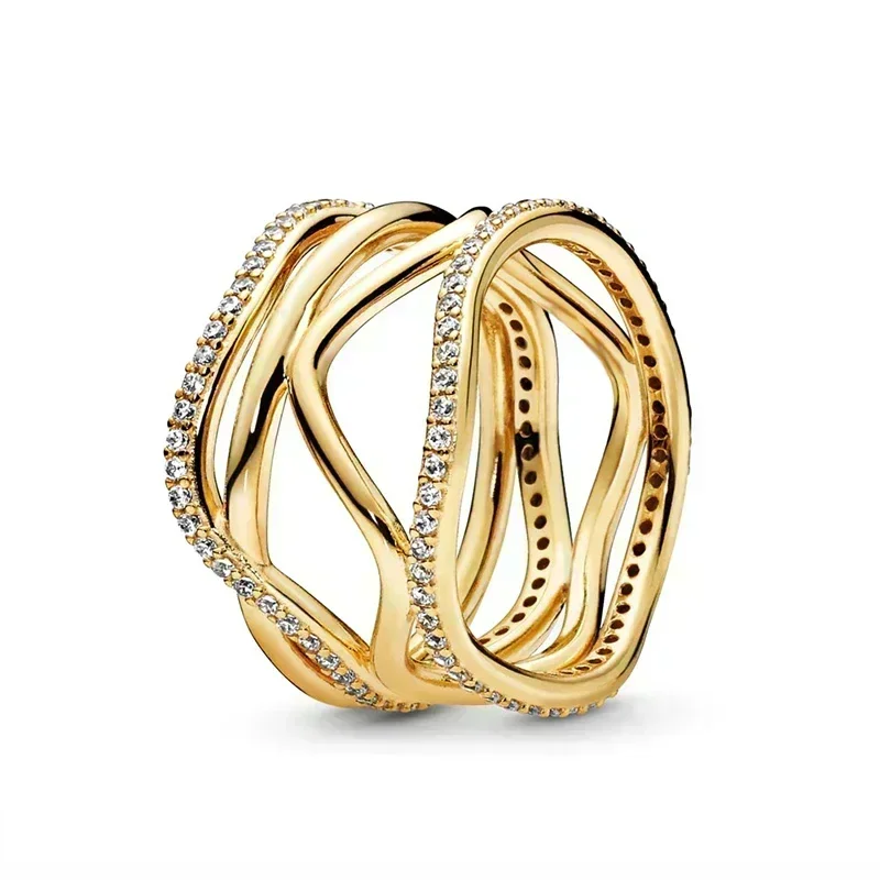 Anello in argento sterling 925 con squisita serie in oro di vendita caldo, anello con corona scintillante a forma di cuore, regalo di gioielli con fascino alla moda