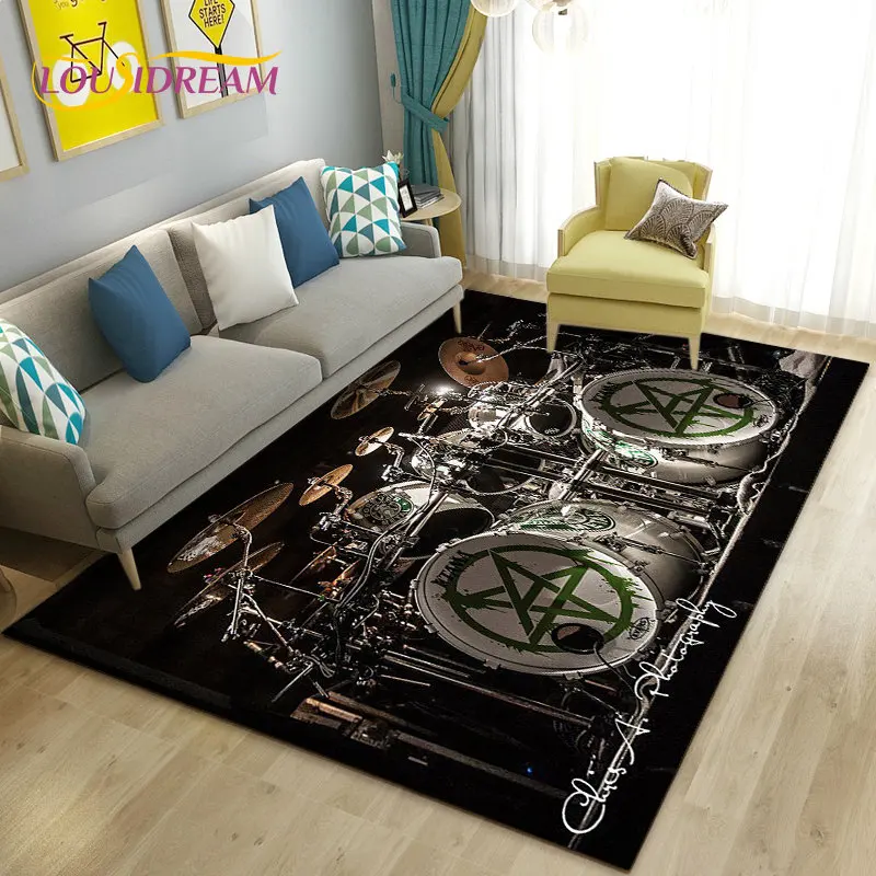 Drum Kit Music Instruments Area Rug Large,Carpet Rug for Living Room Bedroom Sofa Doormat Kitchen Decor,Kid Non-slip Floor Mat