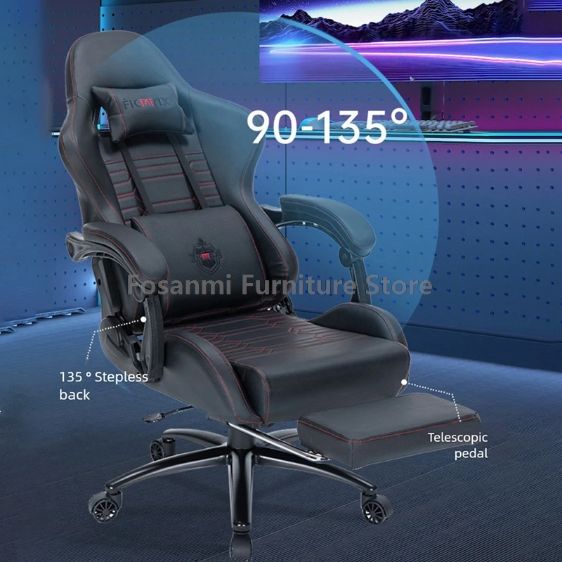 Adjustable Retro Leather Gaming Computer Chair with Linkage Armrest Office Chair Ergonomic Reclining Desk Swivel Chair for Gamer