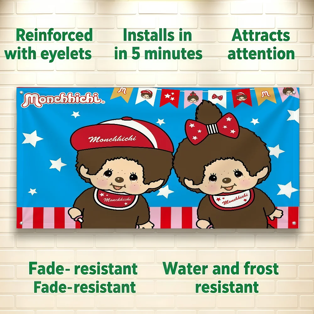 Cartoon Anime M-Monchhichi-ES flag For Room Dorm Camping Picnic Art Style Garage Bar wall Decoration Banner
