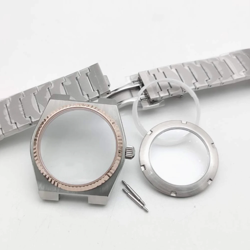 Boîtier en acier inoxydable modifié argent 40mm + verre saphir pour mouvement NH35/36 4R, fond Transparent